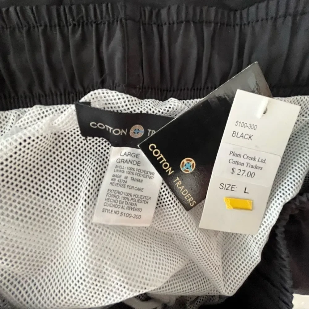 New with tags Cotton Traders black drawstring mesh lined swim trunks size L